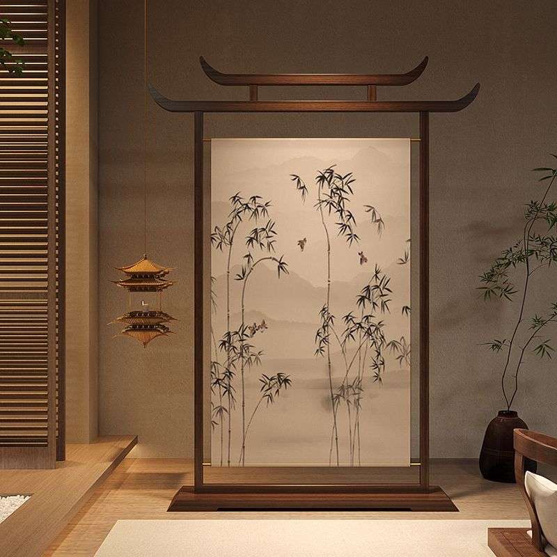 宋式美学新中式古典竹子屏风隔断客餐厅玄关入户茶室卧室遮挡座屏