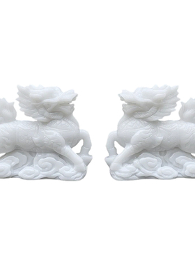 汉白玉麒麟一对招财镇宅摆件
