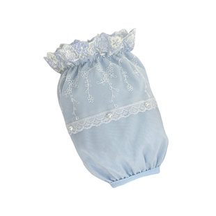 韩版女袖套羽绒服绣花蕾丝袖头双层成人办公护袖防污短款浅绿白色