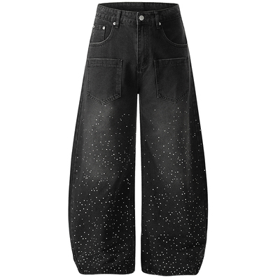 原创美式满天星烫钻水洗牛仔裤潮