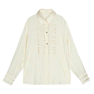 谜底提花衬衫长袖女2025春新品通勤风柔美宽松盘口衬衣251MC0100