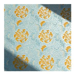 天青色仿宋锦面料回纹牡丹花提花锦缎布料旗袍外套唐装汉服装面料