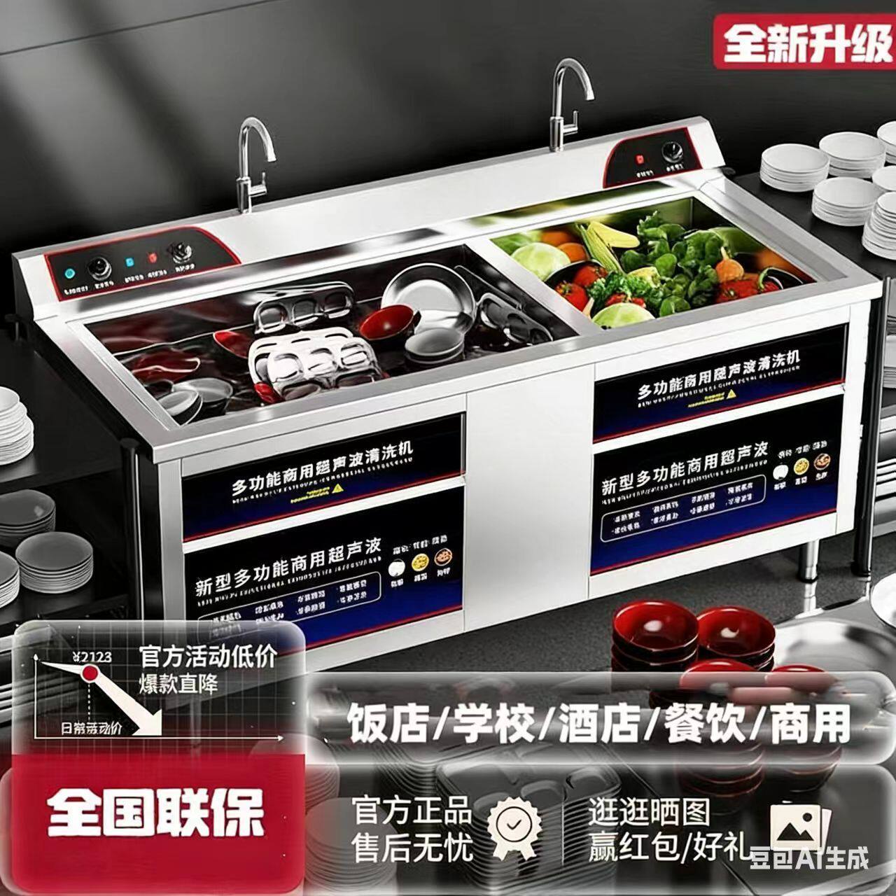 超声波洗碗机商用洗碗机餐厅用饭店食堂洗碗机全自动商用大型小型