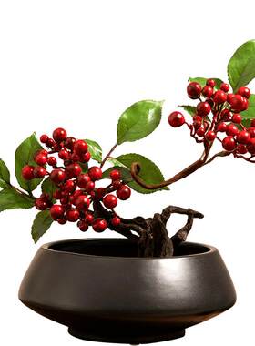 中式风黑白干花家居客厅桌面摆件
