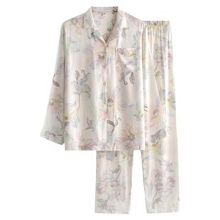 40支人棉贡缎印花睡衣女士春夏季薄款人造棉高级感大码家居服套装