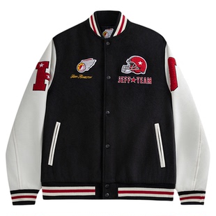 Neuink jeff hamilton橄榄球系列拼接美式外套棒球服夹克棉服男女