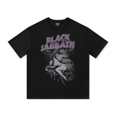落肩oversize高街黑色安息日t恤