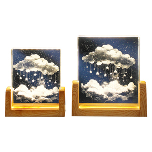 定制照片星星月亮水晶相框发光小夜灯桌面摆件卧室床头装饰氛围灯