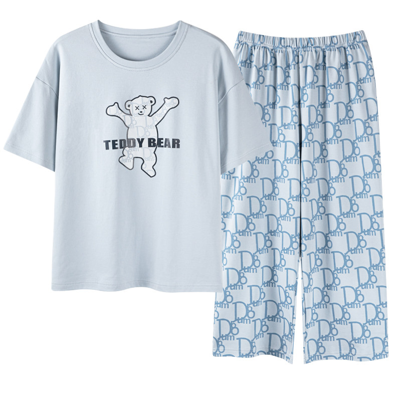 夏季家居服女套装纯棉短袖七分裤睡衣/家居服套装