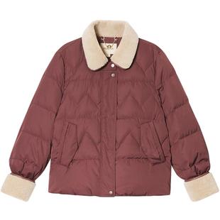 诗篇专选冬季新款简约翻领拼接短款羽绒服女冬款