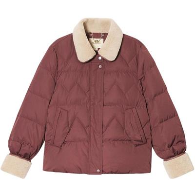 诗篇专选冬季新款简约翻领拼接短款羽绒服女冬款