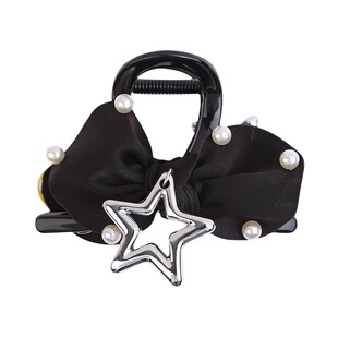 黑色蝴蝶结星星发夹鲨鱼夹半扎发小抓夹高级设计感小众发抓发饰女