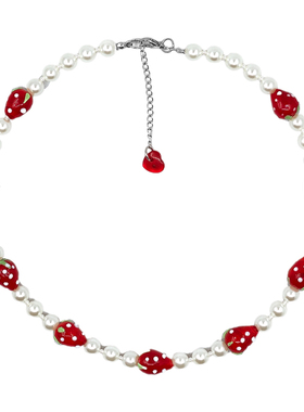 原创手作珍珠草莓串珠项链