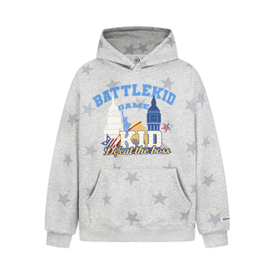 SREK新款美式复古帽衫星星字母连帽卫衣男女街头宽松百搭休闲上衣