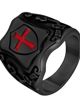欧美风男钛钢十字架骑士盾牌戒指