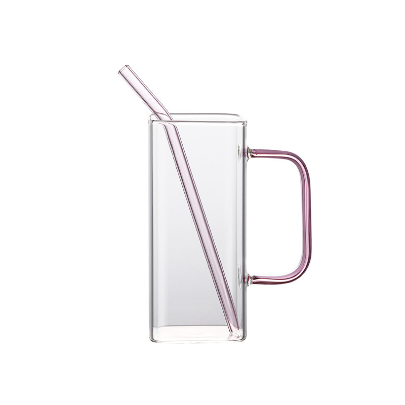 水杯2025新款女玻璃杯带把手吸管杯子高硼硅ins高颜值泡茶杯带盖