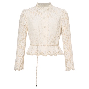 现货 音影儿2025春夏新款珂家同款复古气质蕾丝收腰套装KE01008V1