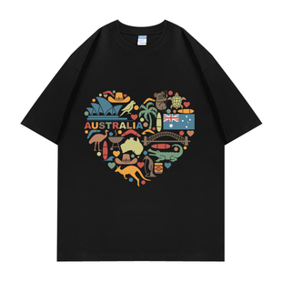 我爱澳大利亚地图国旗悉尼歌剧院团体旅游旅行短袖T恤衣服文化衫