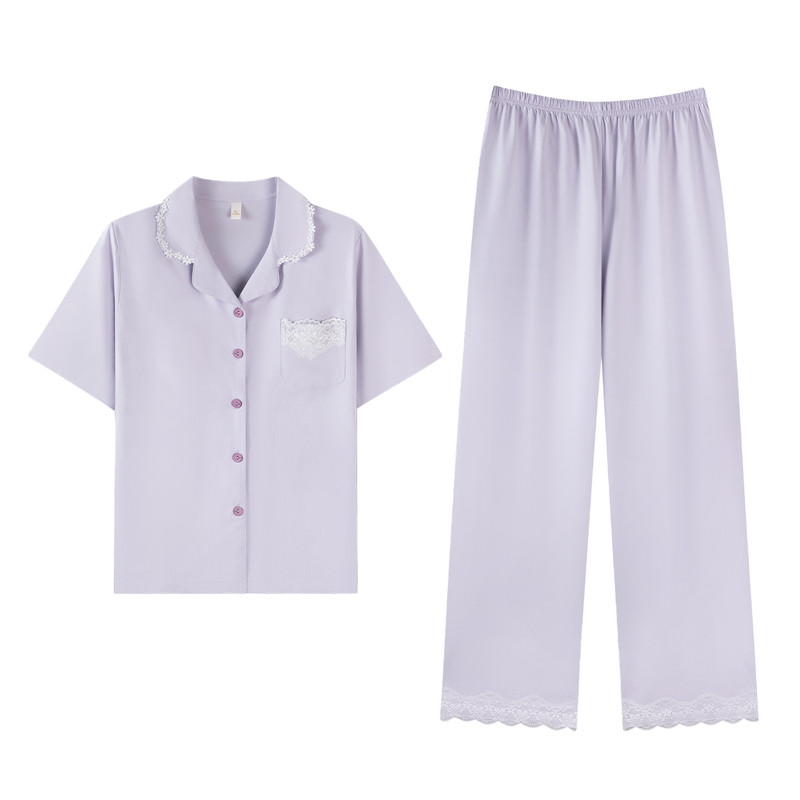 新款自带胸垫睡衣女士夏季纯棉短袖长裤甜美夏天可外出家居服套装
