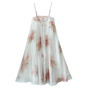 现货【婉婉】改良汉服齐胸吊带裙印花长裙仙气飘逸开衫女夏季套装