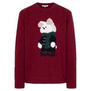 【100%绵羊毛】  BEANPOLE滨波男休闲随性新年圆领可爱图案红毛衣