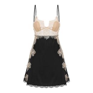 「LA」情迷之夜*法式禁欲性感睡衣约会纯欲薄款拼接蕾丝吊带睡裙