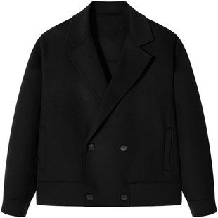 GXG男装 黑色含羊毛通勤短大衣外套24冬品G24X064020