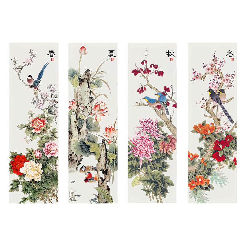 春夏秋冬花鸟新中式2025新款线绣精准印花玄关客厅简单绣自己手绣
