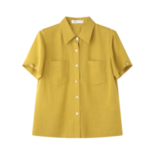 【6/6 20:00新品】亲肤透气轻薄翻边短袖衬衫女法式短款衬衣夏季