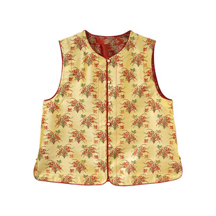 新中式国风女装张和才蜀锦蝶恋花马甲对襟双面穿马夹桑蚕丝开衫