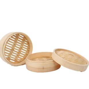 蒸吉祥小号蒸笼竹制家用小笼包竹笼屉蒸包子竹蒸笼圆形蒸格大号