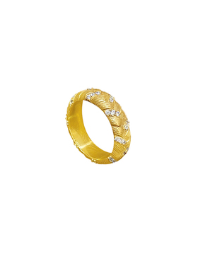 海蓝蓝金色拉丝麻花锆石食指戒指