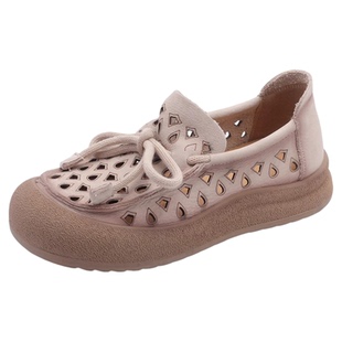头层牛皮乐福鞋女2026新款夏季外穿洞洞鞋透气软底不累脚镂空凉鞋