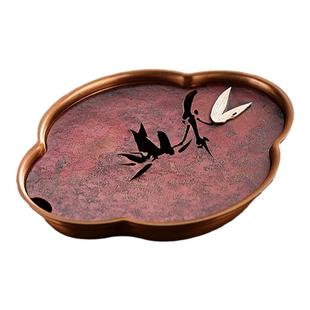 手工紫铜镶银储水茶盘 便捷外带小号铜壶承 家用干泡台养壶托盘