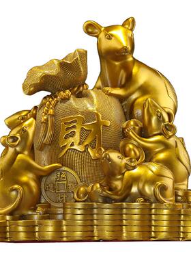 铜鼠摆件五鼠运财客厅装饰十二生肖老鼠纯黄铜玄关办公室吉祥铜器