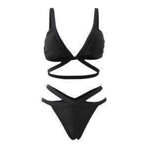DK泳衣女新款bikini性感三角比基尼聚拢分体纯欲海边黑色热辣内衣