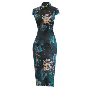 蚀骨老上海滩真丝中长款旗袍改良连衣裙2025夏季新款典雅气质日常