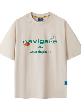 [乜象联名款]NAVIGARE小帆船圆领宽松短袖T恤男士夏季新款体恤