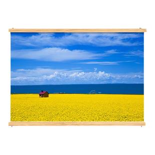 玄关风景装饰画走廊过道画山水挂画入户免打孔实木布艺背景墙壁画