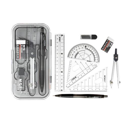 晨光圆规尺子套装学生用画图工具初中生考试专用专业绘图尺规小学生夹笔款三角尺三角板直尺儿童可夹笔铁圆规