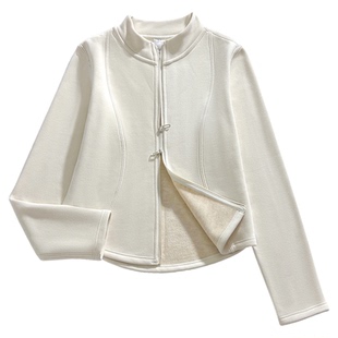 摇粒绒双拉链外套女秋冬2025新爆款修身显瘦内搭短款夹克开衫上衣