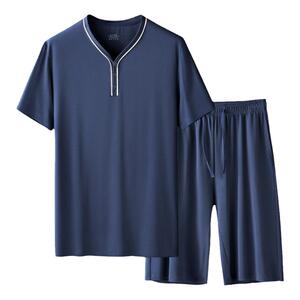 男士睡衣80S双面高支莫代尔夏家居服休闲短袖t恤口袋系绳五分短裤