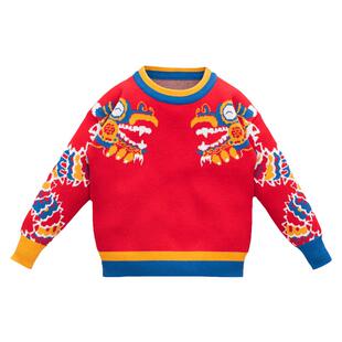 清仓超值亲子装红色毛衣过年服春节国风拜年服新年一家三口母女装