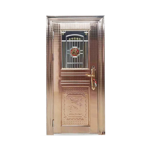 玫瑰金金钱板豪华彩板不锈钢门单开半波门玫瑰金不锈钢门室外门