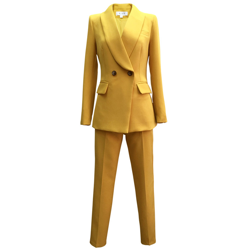 黄色职业西装套装女气质修身女神范韩版时尚西服外套九分裤两件套