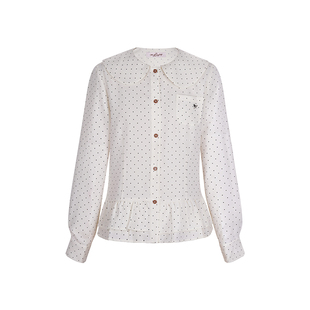 花铃太太春季新品撞色扣娃娃领花边衬衫2026年学院风甜美波点衬衣