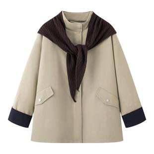 画风drawwind短款风衣羽绒服女冬纯色立领大口袋保暖外套2025新款