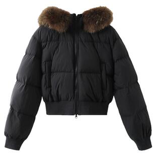 夕蒙2025新款冬季韩系设计感巨好看保暖短款黑色毛领羽绒服外套女