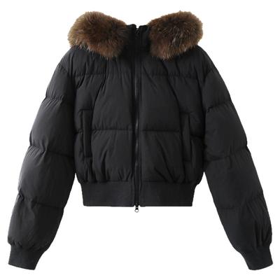 夕蒙2025新款冬季韩系设计感巨好看保暖短款黑色毛领羽绒服外套女