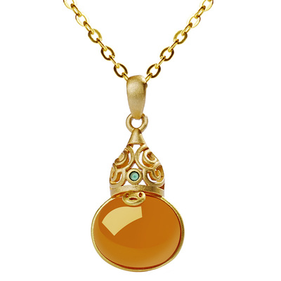 宫里上新花丝福禄蜜蜡项链